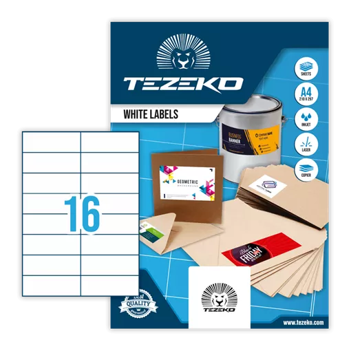 105 mm x 37 mm Papír Íves etikett címke Tezeko Fehér ( 100 ív/doboz )