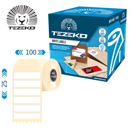 100 mm x 25 mm Műanyag Tekercses etikett címke Fehér ( 2500 címke/tekercs ) 100 mm x 25 mm Műanyag Tekercses etikett címke Fehér ( 2500 címke/tekercs ) M1000002500-003